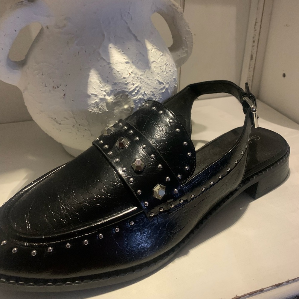 Seychelles Black Studded Slingback Loafer
